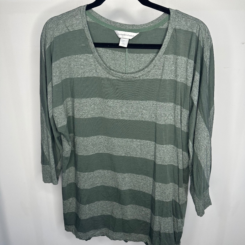 Christopher & Banks Two Toned Green 3/4 Sleeve Top-Size Medium